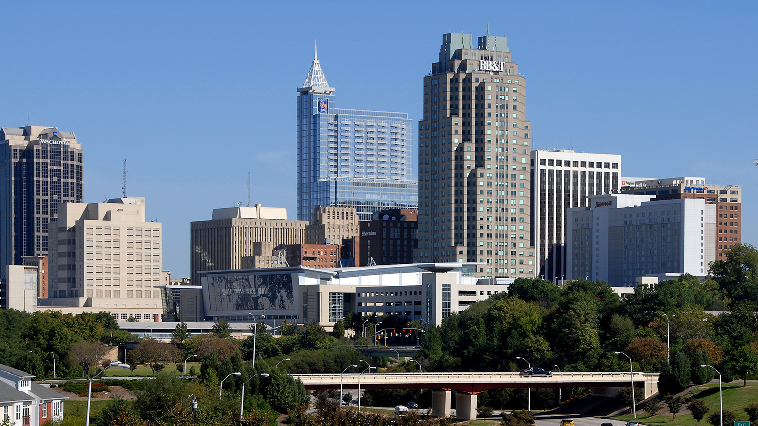 Downtown Raleigh skyline on a bright day