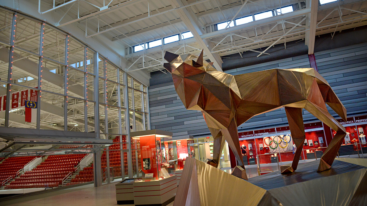 Wolf Sculpture at Reynolds Coliseum; photo by Roger Winstead.